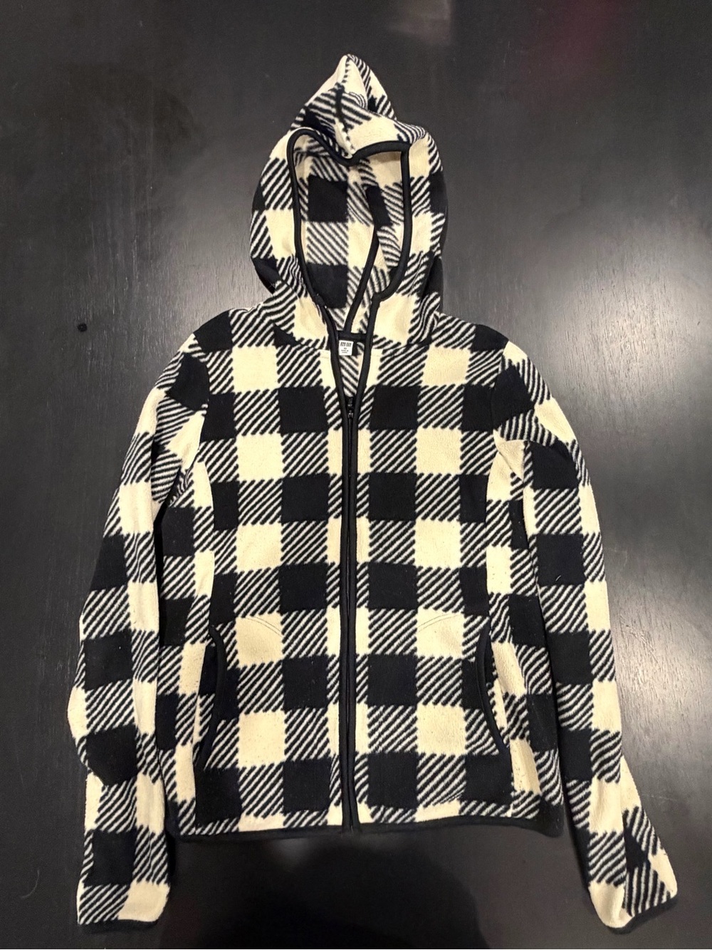 Uniqlo Black & White Plaid Hooded Zip Jacket